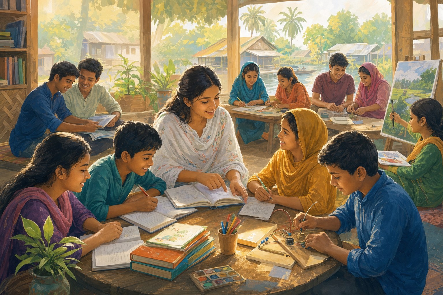 Children and young adults learning together at a welcoming community education center.