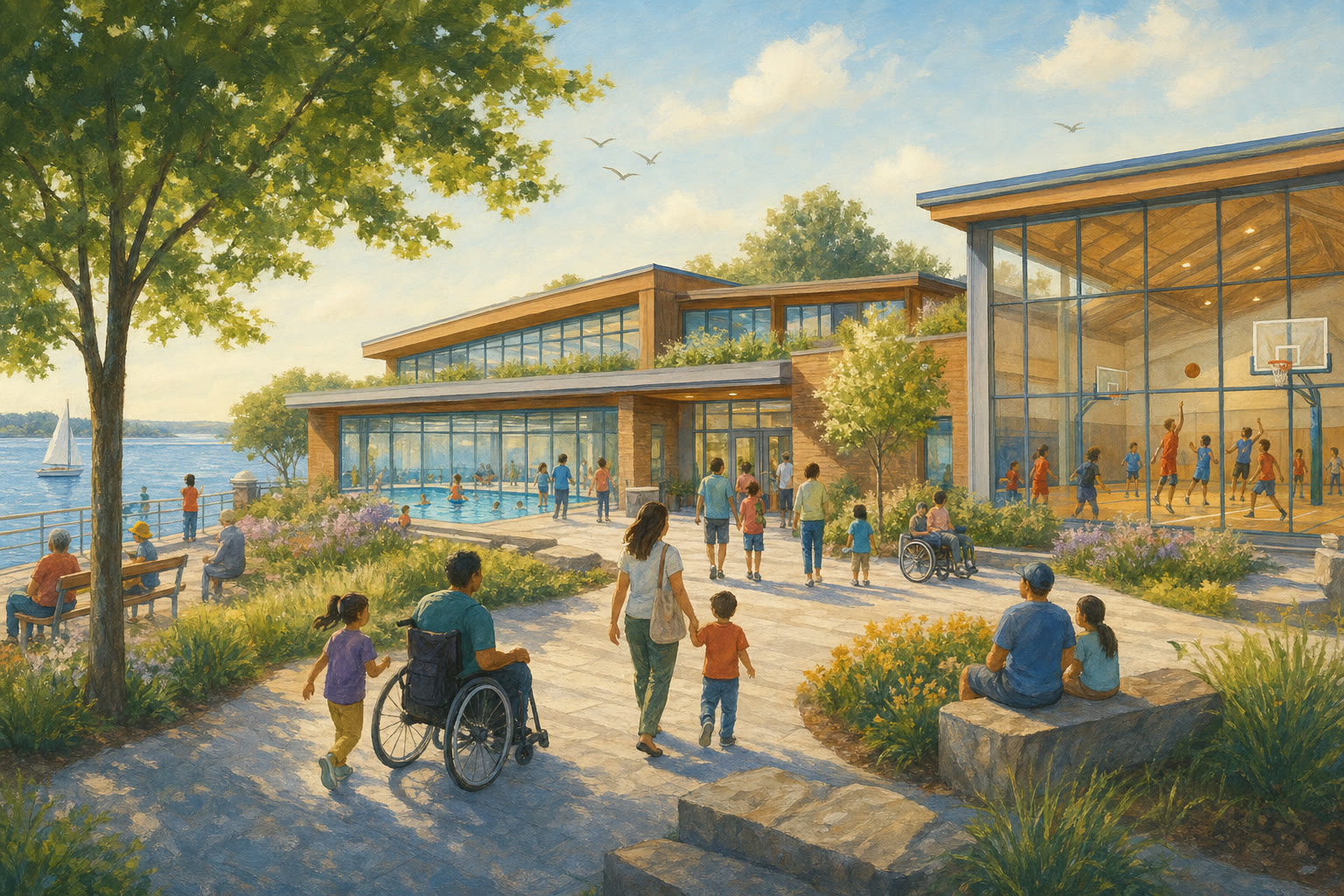A bright accessible community centre beside the water in northern Ontario.