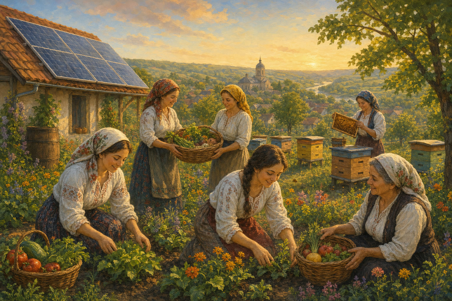 Women working together on a climate-resilient small business in a Moldovan village.