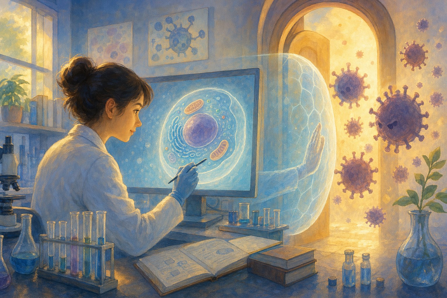 A researcher studying how a treatment could stop viruses from assembling inside cells.