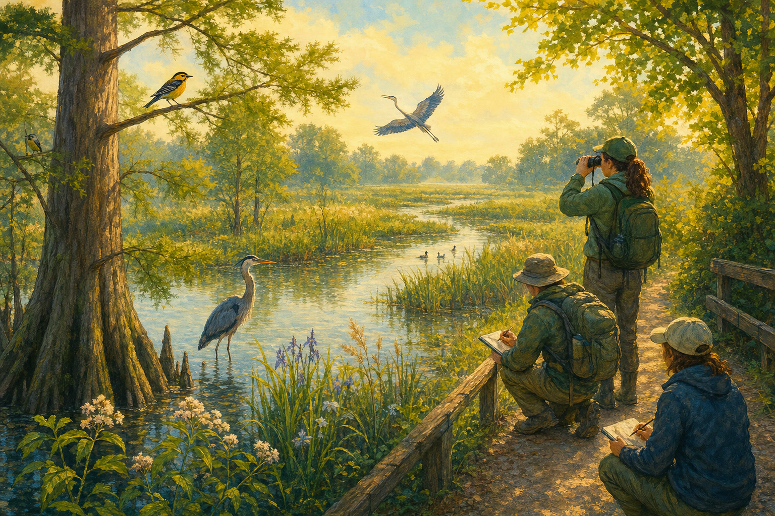 Freshwater wetlands and a winding creek at Virginia's Sunken Meadow landscape.